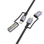 hoco U138 3A Type-C / 8 Pin to Type-C / Cigarette Lighter 4 in 1 Charging Data Cable, Length: 1.2m(Black)