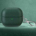 For Samsung Galaxy Buds 3 / 3 Pro Litchi Texture PU Earphones Case with Hook(Dark Green)