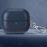 For Samsung Galaxy Buds 3 / 3 Pro Litchi Texture PU Earphones Case with Hook(Dark Blue)