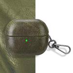 For Samsung Galaxy Buds 3 / 3 Pro Retro Crazy Horse Texture PU Earphones Case with Hook(Green)