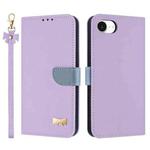 For iPhone 16e Metal Bow Leather Phone Case with Hand Strap(Purple)