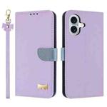 For iPhone 16 Metal Bow Leather Phone Case with Hand Strap(Purple)