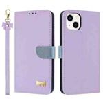 For iPhone 15 Plus / 14 Plus Metal Bow Leather Phone Case with Hand Strap(Purple)