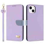 For iPhone 15 Metal Bow Leather Phone Case with Hand Strap(Purple)