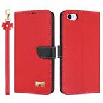 For iPhone 7 / 8 / SE 2022 Metal Bow Leather Phone Case with Hand Strap(Red)