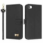 For iPhone 7 / 8 / SE 2022 Metal Bow Leather Phone Case with Hand Strap(Black)
