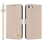 For iPhone 7 / 8 / SE 2022 Metal Bow Leather Phone Case with Hand Strap(Apricot)