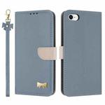For iPhone 7 / 8 / SE 2022 Metal Bow Leather Phone Case with Hand Strap(Light Blue)