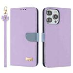 For iPhone 13 Pro Metal Bow Leather Phone Case with Hand Strap(Purple)