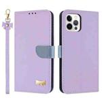 For iPhone 12 / 12 Pro Metal Bow Leather Phone Case with Hand Strap(Purple)