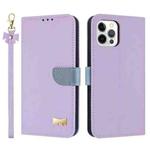 For iPhone 12 Pro Max Metal Bow Leather Phone Case with Hand Strap(Purple)