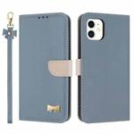 For iPhone 11 Metal Bow Leather Phone Case with Hand Strap(Light Blue)