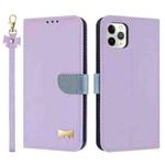 For iPhone 11 Pro Metal Bow Leather Phone Case with Hand Strap(Purple)