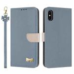 For iPhone X / XS Metal Bow Leather Phone Case with Hand Strap(Light Blue)