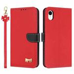 For iPhone XR Metal Bow Leather Phone Case with Hand Strap(Red)