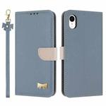 For iPhone XR Metal Bow Leather Phone Case with Hand Strap(Light Blue)