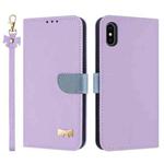 For iPhone XS Max Metal Bow Leather Phone Case with Hand Strap(Purple)