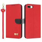 For iPhone 7 Plus / 8 Plus Metal Bow Leather Phone Case with Hand Strap(Red)