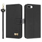 For iPhone 7 Plus / 8 Plus Metal Bow Leather Phone Case with Hand Strap(Black)