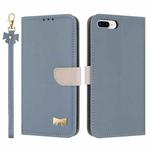 For iPhone 7 Plus / 8 Plus Metal Bow Leather Phone Case with Hand Strap(Light Blue)