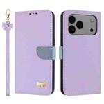 For iPhone 17 Pro Max Metal Bow Leather Phone Case with Hand Strap(Purple)