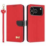 For iPhone 17 Pro Metal Bow Leather Phone Case with Hand Strap(Red)
