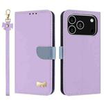 For iPhone 17 Pro Metal Bow Leather Phone Case with Hand Strap(Purple)