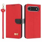 For iPhone 17 Air Metal Bow Leather Phone Case with Hand Strap(Red)