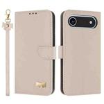For iPhone 17 Air Metal Bow Leather Phone Case with Hand Strap(Apricot)