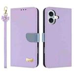 For iPhone 17 Metal Bow Leather Phone Case with Hand Strap(Purple)