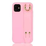 For iPhone 12 mini Shockproof Solid Color TPU Case with Wristband(Rose Red)