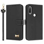 For Fujitsu Arrows WE F-51B / BZ03 Metal Bow Leather Phone Case with Hand Strap(Black)