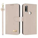 For Fujitsu Arrows WE F-51B / BZ03 Metal Bow Leather Phone Case with Hand Strap(Apricot)