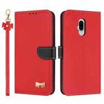 For Fujitsu Arrows F-52B Metal Bow Leather Phone Case with Hand Strap(Red)