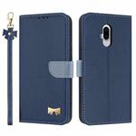 For Fujitsu Arrows F-52B Metal Bow Leather Phone Case with Hand Strap(Dark Blue)