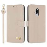For Fujitsu Arrows F-52B Metal Bow Leather Phone Case with Hand Strap(Apricot)