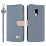 For Fujitsu Arrows F-52B Metal Bow Leather Phone Case with Hand Strap(Light Blue)