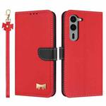 For Fujitsu Arrows We2 Plus F-51E Metal Bow Leather Phone Case with Hand Strap(Red)
