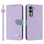 For Fujitsu Arrows We2 Plus F-51E Metal Bow Leather Phone Case with Hand Strap(Purple)