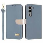 For Fujitsu Arrows We2 Plus F-51E Metal Bow Leather Phone Case with Hand Strap(Light Blue)