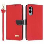 For Fujitsu Arrows We2 F-52E Metal Bow Leather Phone Case with Hand Strap(Red)