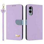 For Fujitsu Arrows We2 F-52E Metal Bow Leather Phone Case with Hand Strap(Purple)