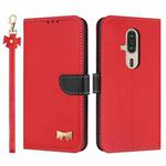 For Fujitsu Rakuraku F-53E Metal Bow Leather Phone Case with Hand Strap(Red)