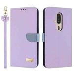For Fujitsu Rakuraku F-53E Metal Bow Leather Phone Case with Hand Strap(Purple)
