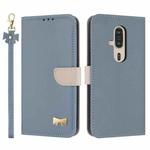 For Fujitsu Rakuraku F-53E Metal Bow Leather Phone Case with Hand Strap(Light Blue)