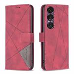 For Sony Xperia 1 VII Magnetic Buckle Rhombus Texture Leather Phone Case(Red)