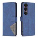 For Sony Xperia 1 VII Magnetic Buckle Rhombus Texture Leather Phone Case(Blue)