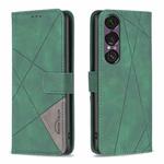 For Sony Xperia 1 VII Magnetic Buckle Rhombus Texture Leather Phone Case(Green)