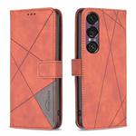 For Sony Xperia 1 VII Magnetic Buckle Rhombus Texture Leather Phone Case(Brown)