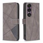 For Sony Xperia 1 VII Magnetic Buckle Rhombus Texture Leather Phone Case(Grey)